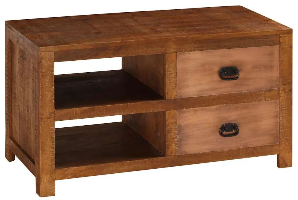 Τραπεζάκι σαλονιού με 2 συρτάρια 90x40x50 cm Μασίφ ξύλο μάνγκο - Καφέ