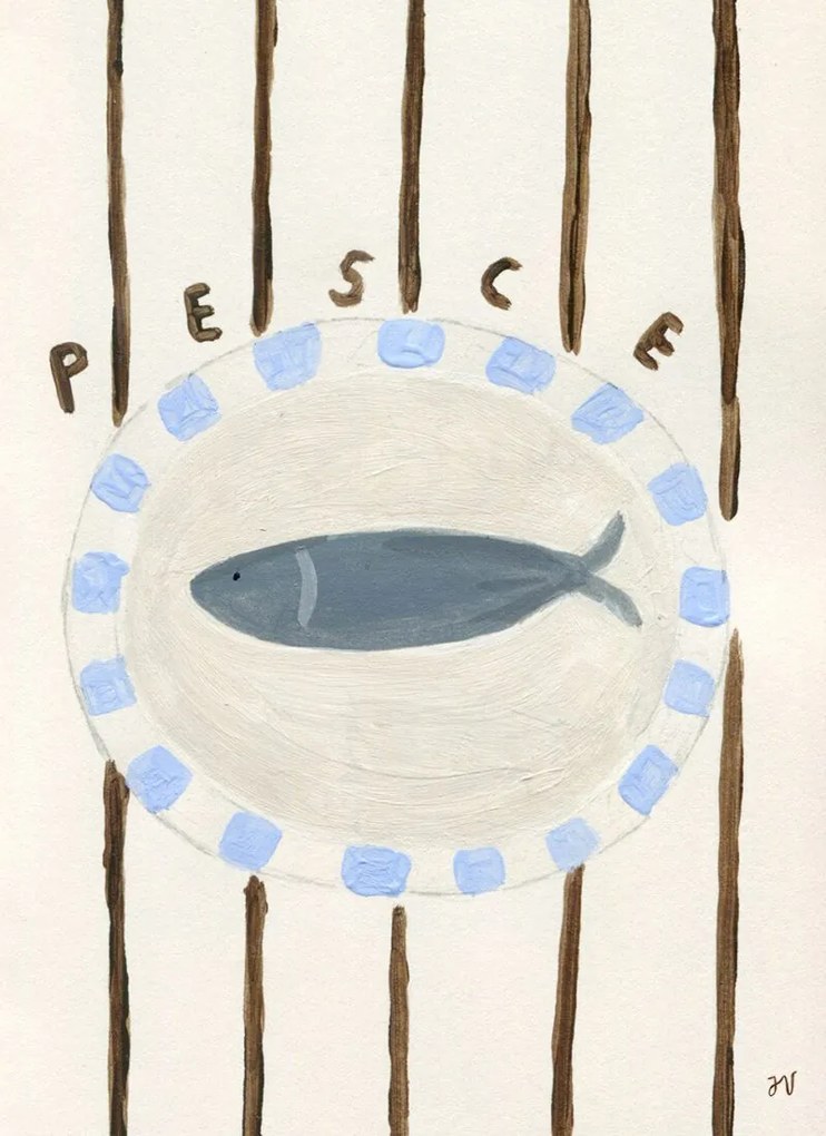 Πόστερ Pesce - Μπεζ Καφέ Γαλάζιο 30 x 40 cm THE POSTER CLUB