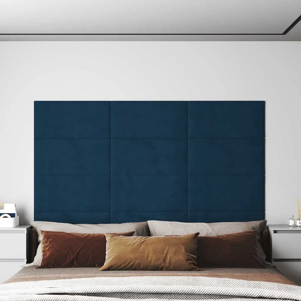 vidaXL Πάνελ Τοίχου 12 τεμ. Μπλε 60 x 30 εκ. 2,16 μ² Βελούδο