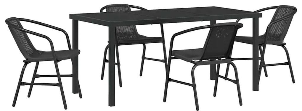 vidaXL Σέτ φαγητού για κήπο 5 pcs Μαύρο Χάλυβας με επίστρωση πούδρας