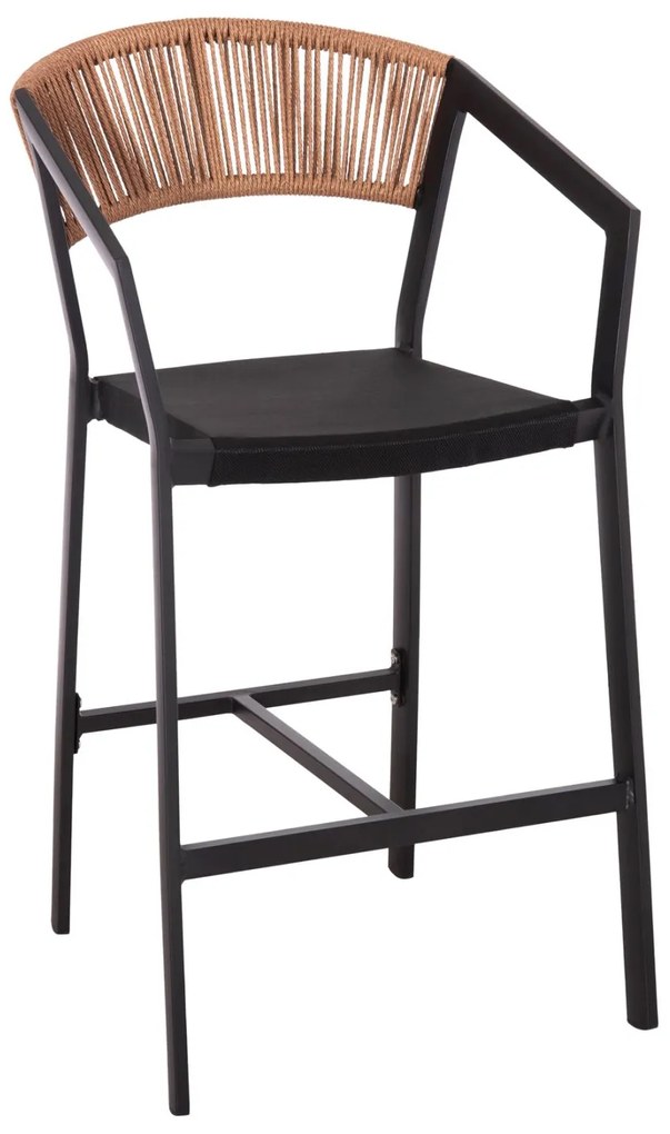 Σκαμπό Μπαρ C5892.15 Αλουμινίου Μεσαίου Ύψους με Rattan & Textline Μαύρο - Μπέζ 55x56,5x99Yεκ. 55x56.5x99 εκ.