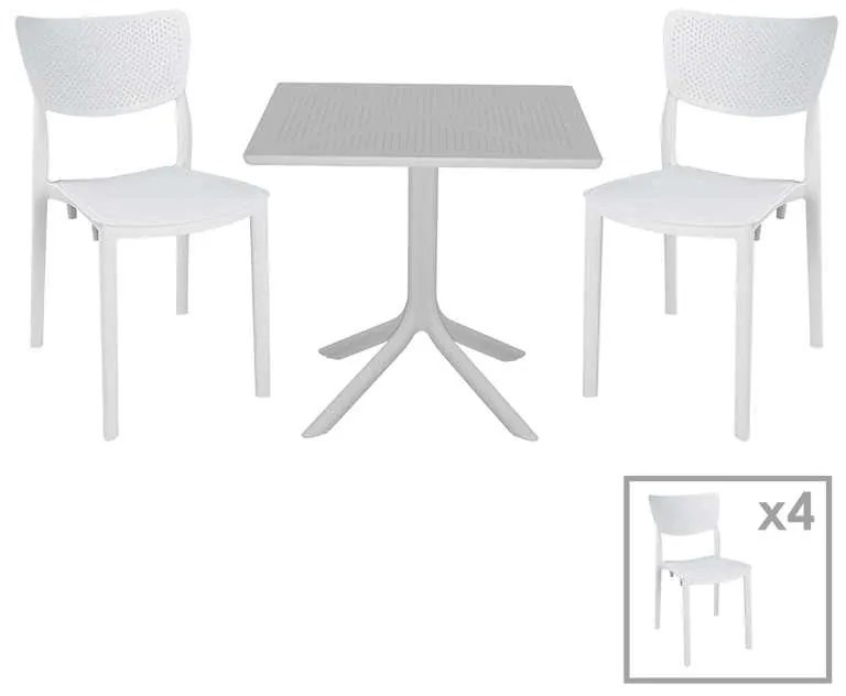 Τραπεζαρία κήπου Groovy-Ignite pakoworld σετ 5τεμ PP λευκό 80x80x74,5εκ.