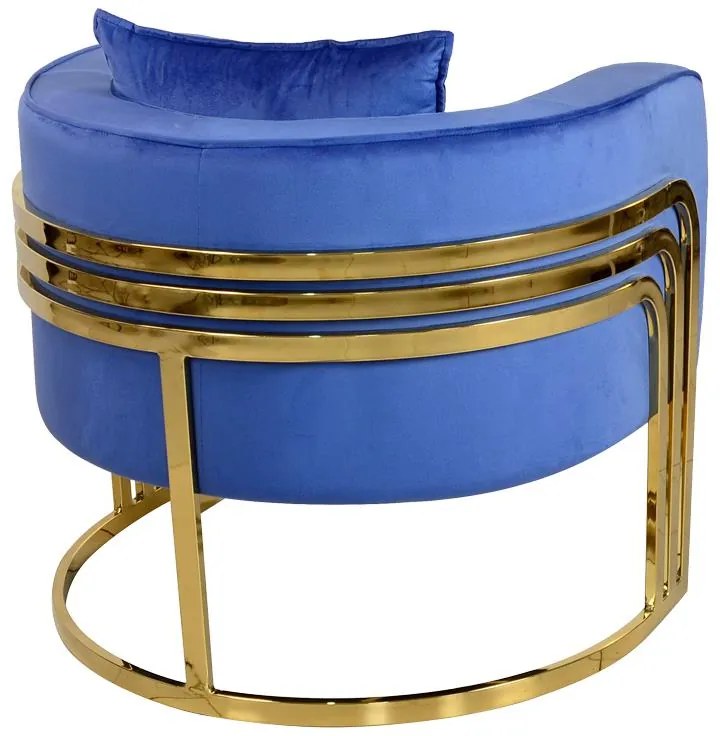 Πολυθρόνα Roblu χρυσό μέταλλο και βελούδο ύφασμα σε μπλε απόχρωση 72x77.4x70εκ 72x77.4x70 εκ.