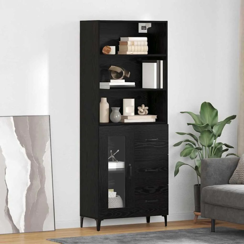 vidaXL Highboard Μαύρη Οξυά 69,5 x 34 x 180 εκ. Επεξεργασμένο ξύλο