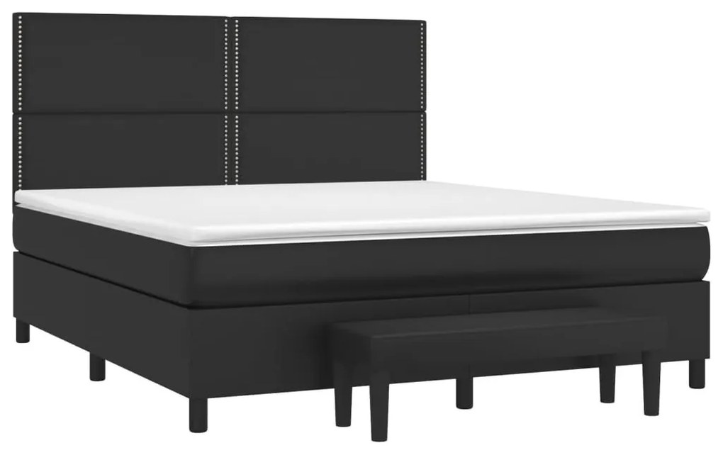 Κρεβάτι Boxspring με Στρώμα Μαύρο 160x200εκ.από Συνθετικό Δέρμα - Μαύρο