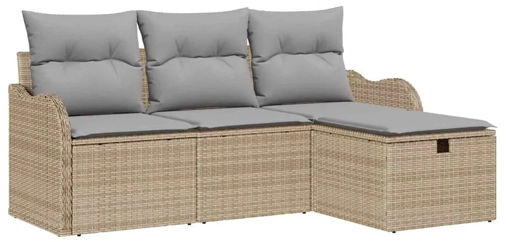 vidaXL Σετ Καναπέ Κήπου με μαξιλάρι 4 pcs Μπεζ Πολυ ράταν