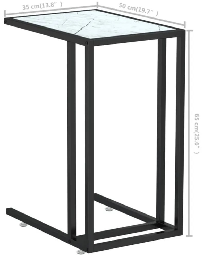 vidaXL Τραπέζι Υπολογ. Βοηθ. Λευκό Οψη Μαρμάρου 50x35x65εκ. Ψημ. Γυαλί