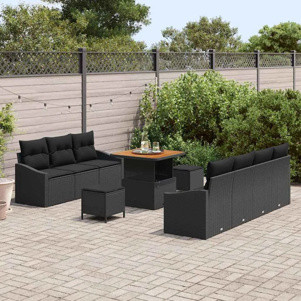 vidaXL Σετ Καναπέ Κήπου με μαξιλάρι 10 pcs Μαύρο 80 x 80 x 71 cm