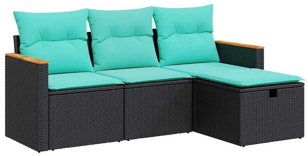 vidaXL Σαλόνι Κήπου Σετ 4 Τεμαχίων με Μαξιλάρια Μαύρο Συνθετικό Ρατάν