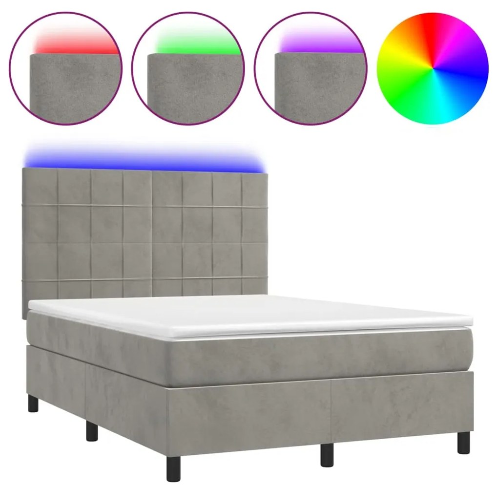 ΚΡΕΒΑΤΙ BOXSPRING ΜΕ ΣΤΡΩΜΑ &amp; LED ΑΝ.ΓΚΡΙ 140X200 ΕΚ. ΒΕΛΟΥΔΙΝΟ 3136125