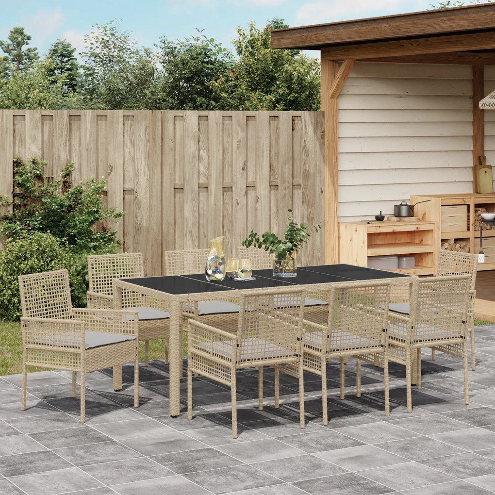 vidaXL Σέτ φαγητού για κήπο 9 pcs Μπεζ 190 x 90 x 75 cm