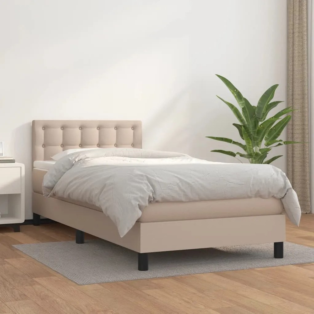 Κρεβάτι Boxspring με Στρώμα Καπουτσίνο 100x200εκ.από Συνθ.Δέρμα - Καφέ