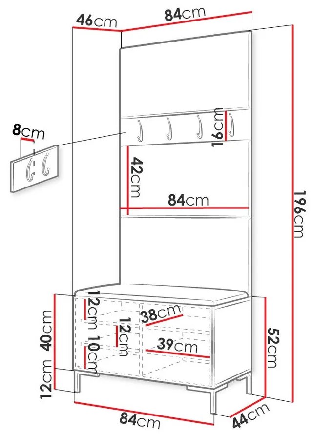 Σετ διαδρόμου Hartford F102, 196x84x46cm, 32 kg, Μαύρο, Ταπισερί, Πλαστικοποιημένη μοριοσανίδα, Εντοιχισμένη, Τοίχου | Epipla1.gr