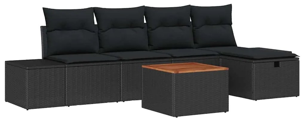 vidaXL Σετ Καναπέ Κήπου με μαξιλάρι 6 pcs Μαύρο Πολυ ράταν