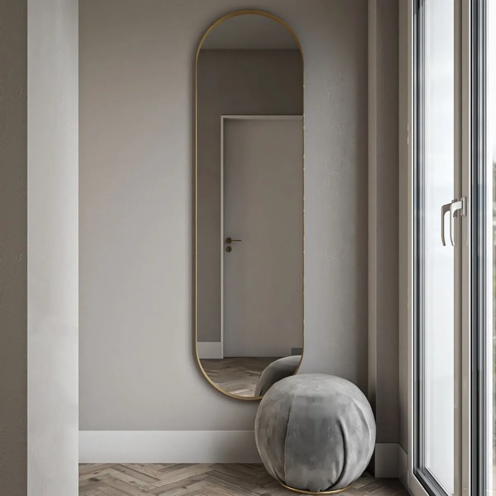 Καθρέπτης Δαπέδου Iron Floor Semi Oval 50x180,λάμα χάλυβα 3εκ. Φωτισμός: LED χωρίς διακόπτη αφής, Χρώμα Λάμας: Λευκό