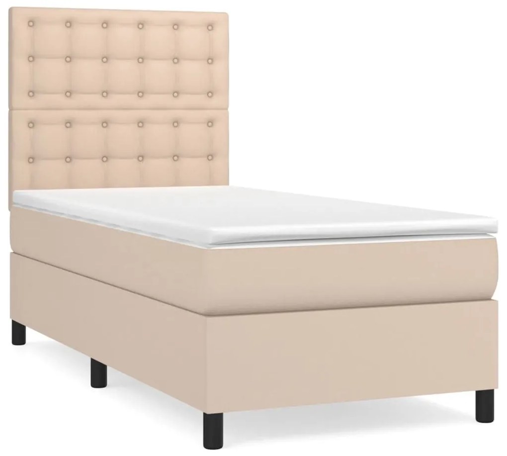 Κρεβάτι Boxspring με Στρώμα Καπουτσίνο 90x200εκ.από Συνθ. Δέρμα - Καφέ