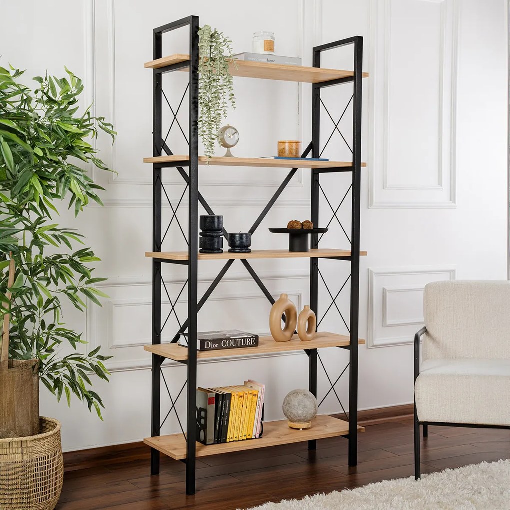 Ραφιέρα Δαπέδου 5 Θέσεων (90x33.5x180) A-G Elysian 241NRD1334 Oak/Black