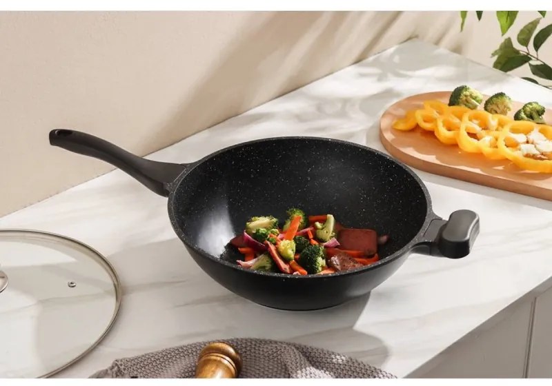 Ταψί Wok Royalty Line RL-BW32M, 32 εκ., Αντικολλητική, μαρμάρινη επίστρωση,