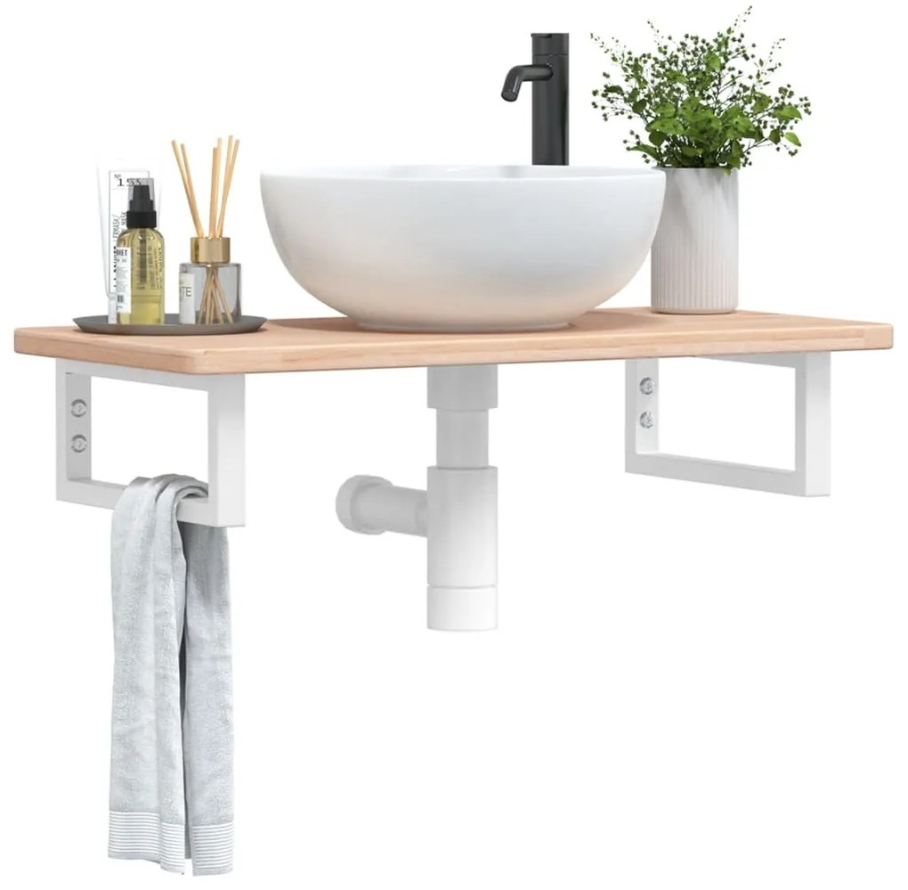 Ράφι Νιπτήρα Τοίχου από Ατσάλι / Μασίφ Ξύλο Δρυός