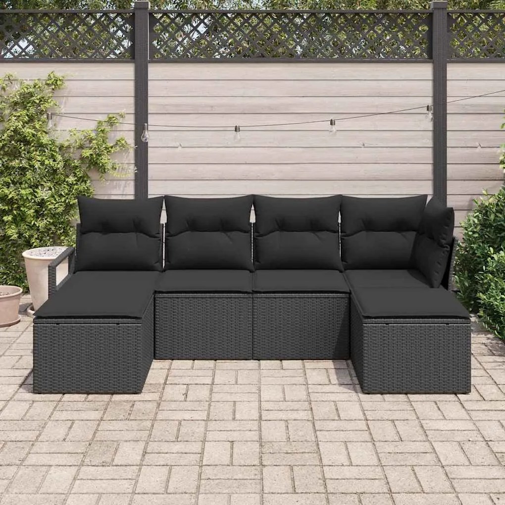 vidaXL Σετ Καναπέ Κήπου 6 pcs Μαύρο Πολυ ράταν