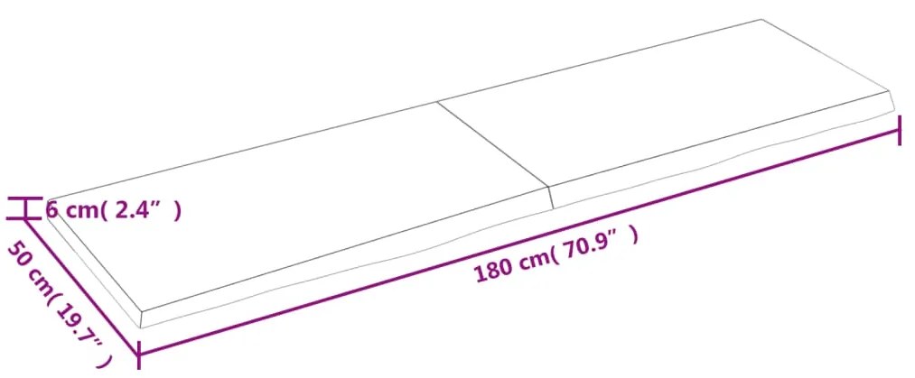 Ράφι Τοίχου 180x50x(2-6) εκ. από Ακατέργαστο Μασίφ Ξύλο Δρυός - Καφέ