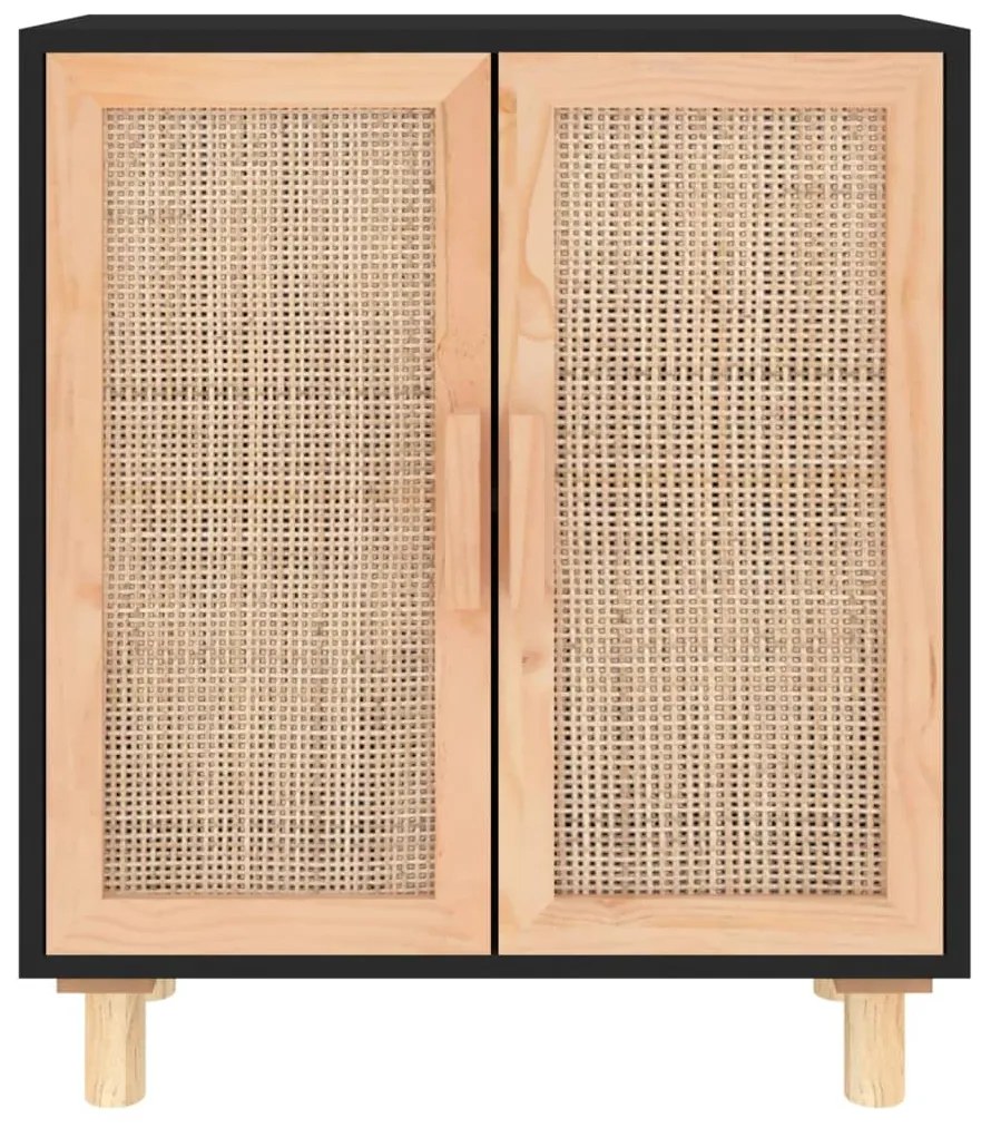 vidaXL Ντουλάπι Μαύρο 60 x 30 x 70 εκ. από Μασίφ Πεύκο &amp; Φυσικό Ρατάν