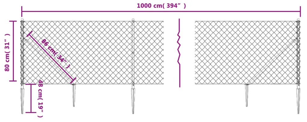 vidaXL Συρματόπλεγμα Περίφραξης Πράσινο 0,8 x 10 μ. με Καρφωτές Βάσεις