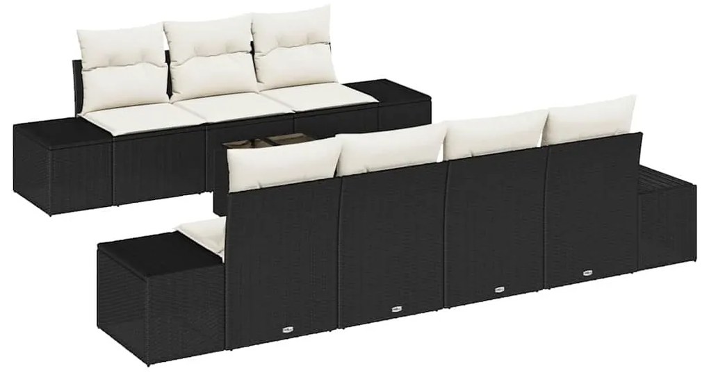 vidaXL Σετ Καναπέ Κήπου με μαξιλάρι 8 pcs Μαύρο συνθετικό ρατάν