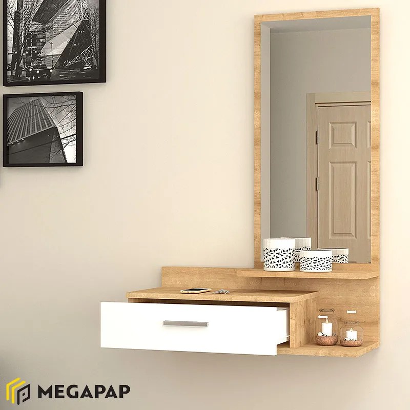 ΕΠΙΠΛΟ ΕΙΣΟΔΟΥ - ΤΟΥΑΛΕΤΑ JOY MEGAPAP ΜΕ ΚΑΘΡΕΦΤΗ ΧΡΩΜΑ SONOMA - ΛΕΥΚΟ 80X35X116ΕΚ.