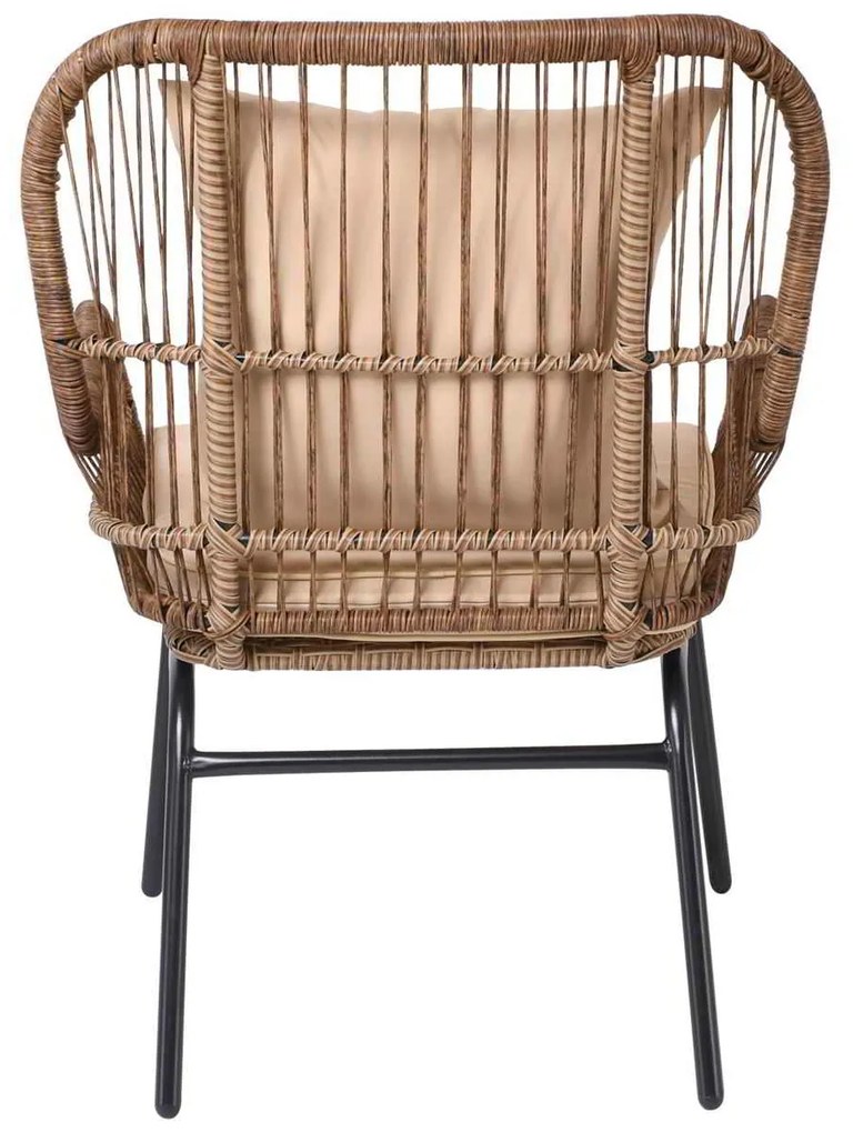 MAX Πολυθρ.Μεταλ.Μαύρη/Wicker SALSA Φυσικό, Μαξ.Eκρού 64x69x89cm (Σετ 2 ΤΕΜ)