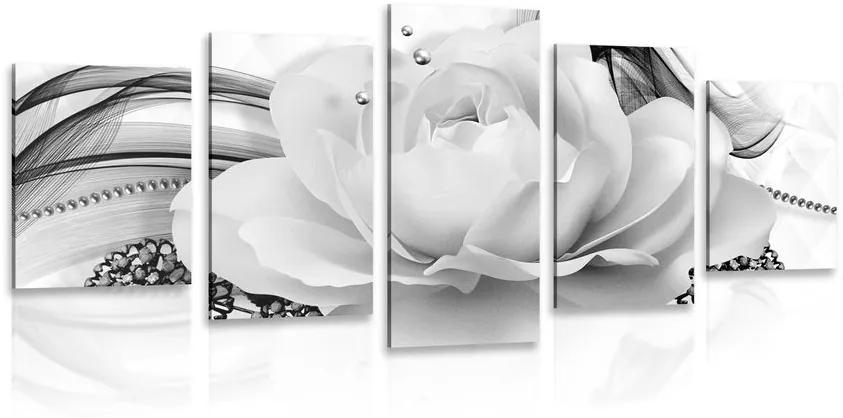 Εικόνα 5 τμημάτων πολυτελές τριαντάφυλλο σε ασπρόμαυρο - 200x100