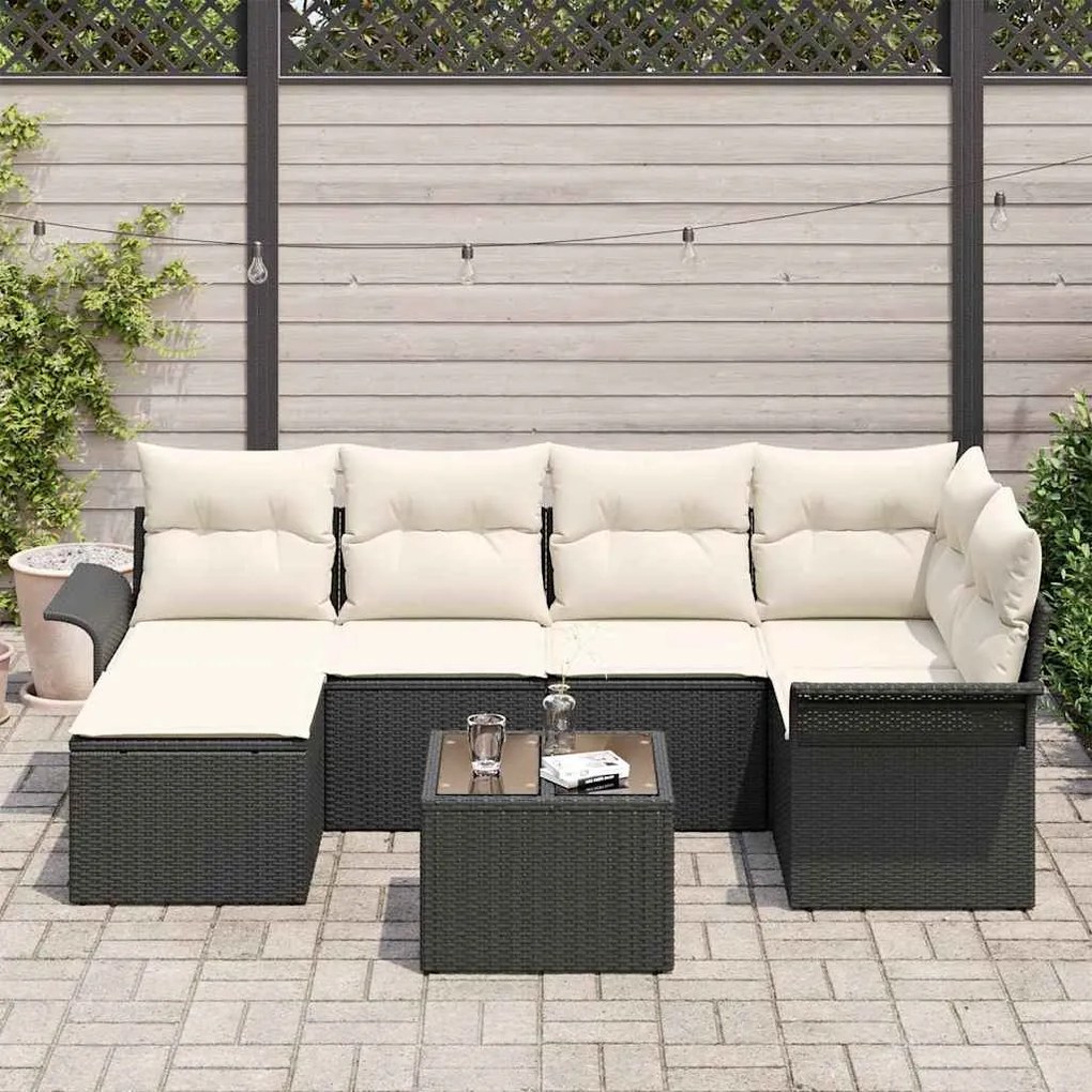 vidaXL Σετ Καναπέ Κήπου με μαξιλάρι 7 pcs Μαύρο Πολυ ράταν