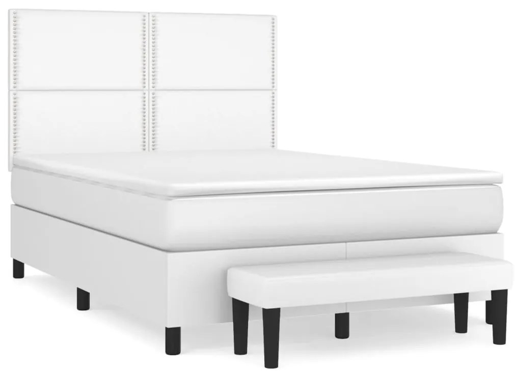 vidaXL Κρεβάτι Boxspring με Στρώμα Λευκό 140x190εκ.από Συνθετικό Δέρμα