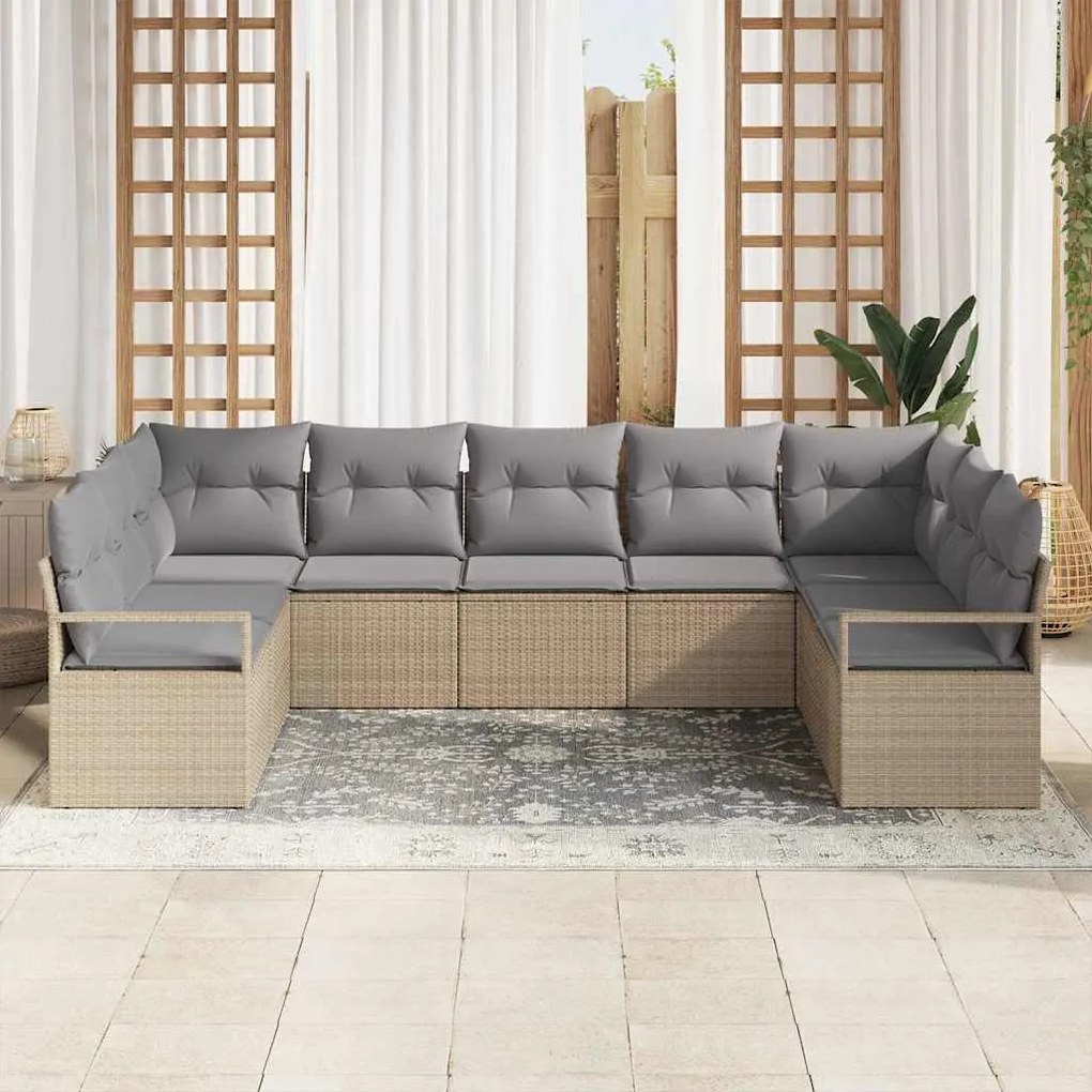 vidaXL Σετ Καναπέ Κήπου 9 pcs Μπεζ Πολυ ράταν