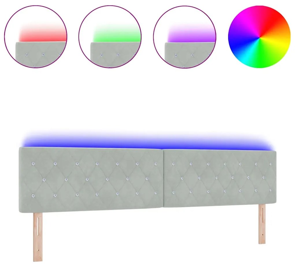 vidaXL Κεφαλάρι LED με φώτα λωρίδας LED Ανοιχτό γκρι 100 cm Βελούδο