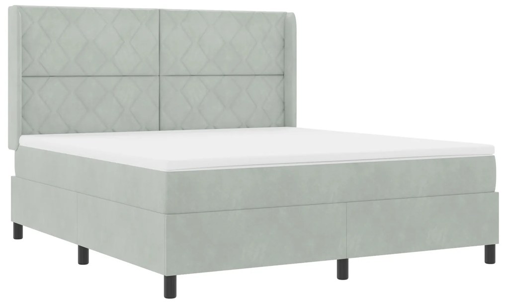 vidaXL Κρεβάτι Box Spring με Στρώμα & LED Ανοιχτό Γκρι 180x200 εκ Βελούδινο