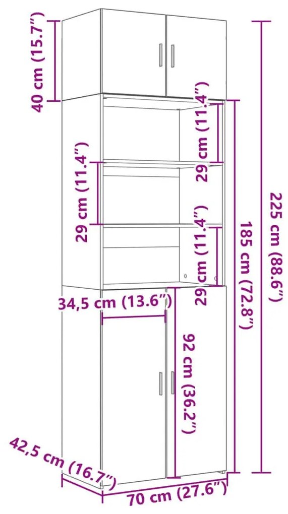 Ραφιέρα με Ντουλάπια Λευκή 70x42,5x225 εκ. Επεξεργασμένο Ξύλο - Λευκό