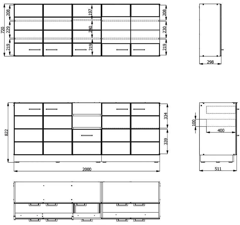 Σύνθεση Κουζίνας Diva 200 Λευκή - Λευκή Λάκα 200x60x200 εκ. 200x60x200 εκ.