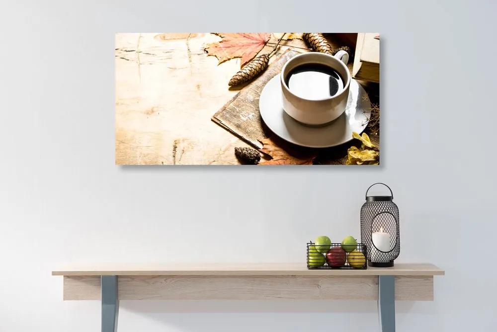 Εικόνα φλιτζάνι καφέ σε μια πινελιά του φθινοπώρου - 120x60