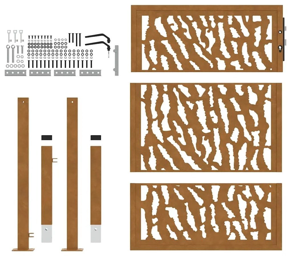 vidaXL Πύλη κήπου 105x130 cm από διαβρωμένο χάλυβα με σχεδιασμό ίχνους