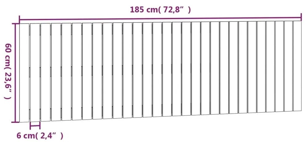 Κεφαλάρι Τοίχου Μελί 185x3x60 εκ. από Μασίφ Ξύλο Πεύκου - Καφέ