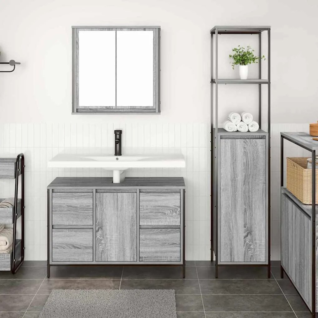 vidaXL Σετ Επίπλων Μπάνιου με συρτάρι 2 pcs Γκρι σονόμα και Μαύρο