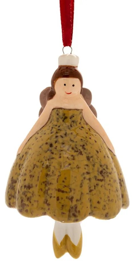 Χριστουγεννιάτικη Μπαλαρίνα Κρεμαστή Κεραμική Λαδί 8x10εκ. iliadis 86575