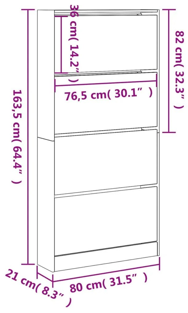 Παπουτσοθήκη με 4 Ανακλ. Συρτάρια Sonoma Δρυς 80x21x163,5 εκ. - Καφέ