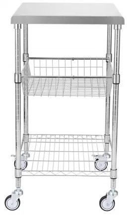 VEVOR Kitchen Utility Cart, 3 Tiers, Wire Rolling Cart with 470LBS Capacity, Steel Service Cart on Wheels, Metal Storage Trolley with 76mm Basket Curved Handle PP Liner 6 Hooks, for Indoor and Outdoor