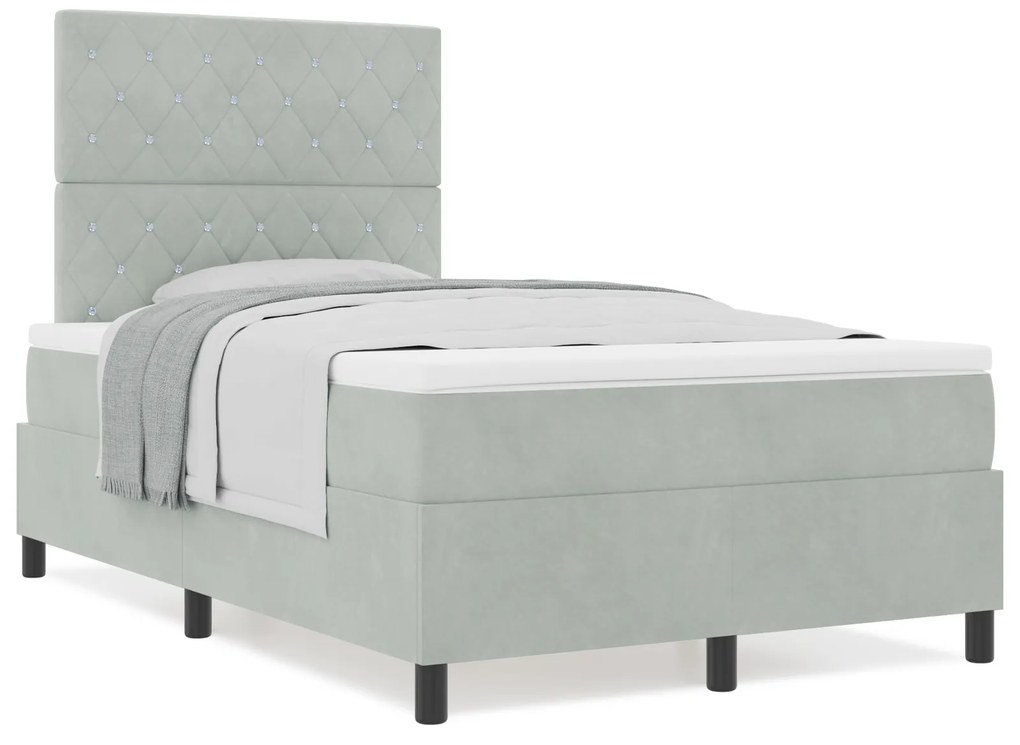 vidaXL Κρεβάτι Box Spring με Στρώμα Ανοιχτό Γκρι 120x200 εκ Βελούδο