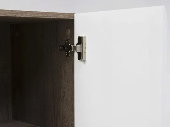 Βιτρίνα Orlando E104, Sonoma οξιά, Γυαλιστερό λευκό, Με πόρτες, Ο αριθμός των θυρών: 2, 139x85x41cm | Epipla1.gr