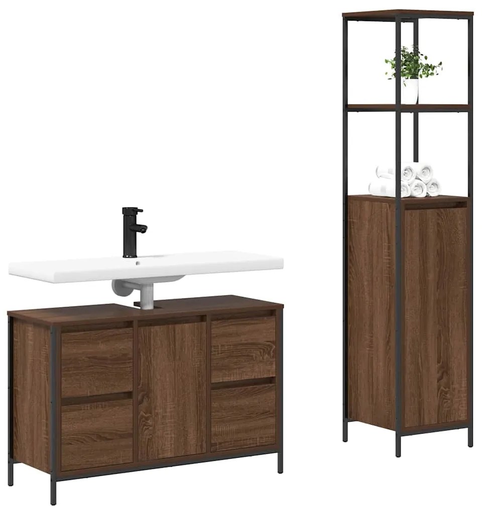 vidaXL Σετ Επίπλων Μπάνιου 2 pcs Καφέ δρυς και Μαύρο 36 x 35 x 165 εκ