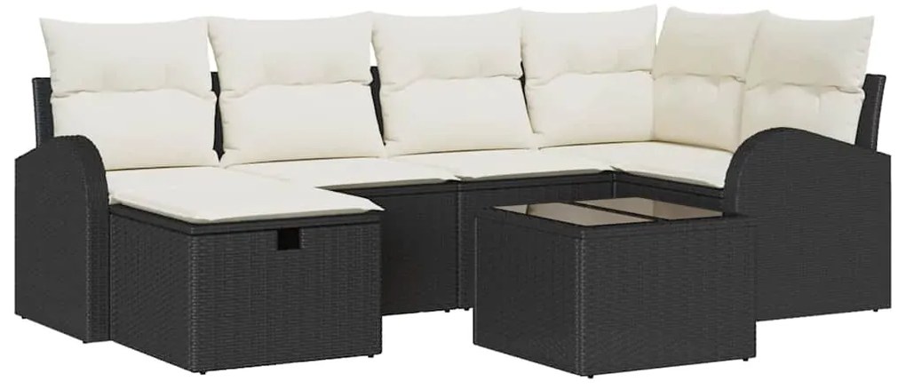 vidaXL Σετ Καναπέ Κήπου με μαξιλάρι 7 pcs Μαύρο Πολυ ράταν