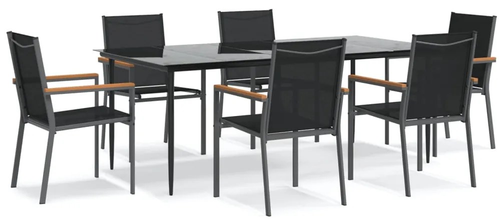 vidaXL Σετ Τραπεζαρίας Κήπου 7 Τεμαχίων Μαύρο Textilene & Ατσάλι